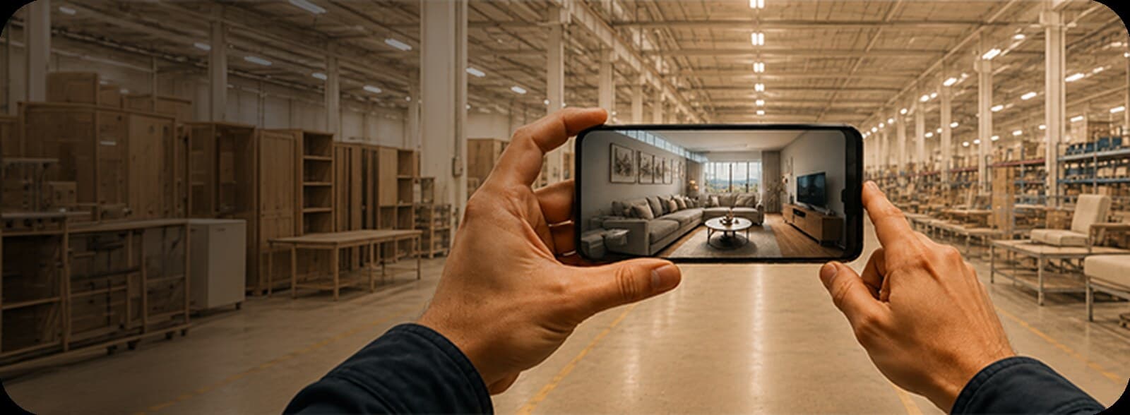 A Guarented team member filming furniture on the factory floor