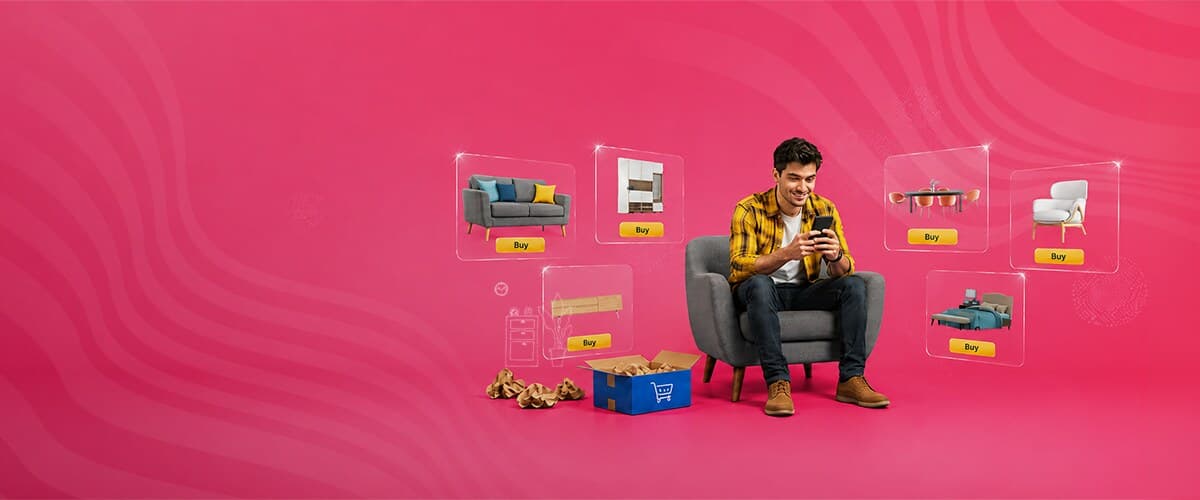 A man browsing custom furniture options on his phone